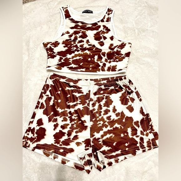 COW print Tank Crop top & short set, Woman size Large, animal print co ord set - Picture 1 of 7